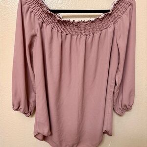 Moa Moa dusty Pink Smocked Ruffled off the shoulder Blouse 3/4 Sleeve casual